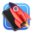 The Xcode logo with a hovering phone and a rocket in front.